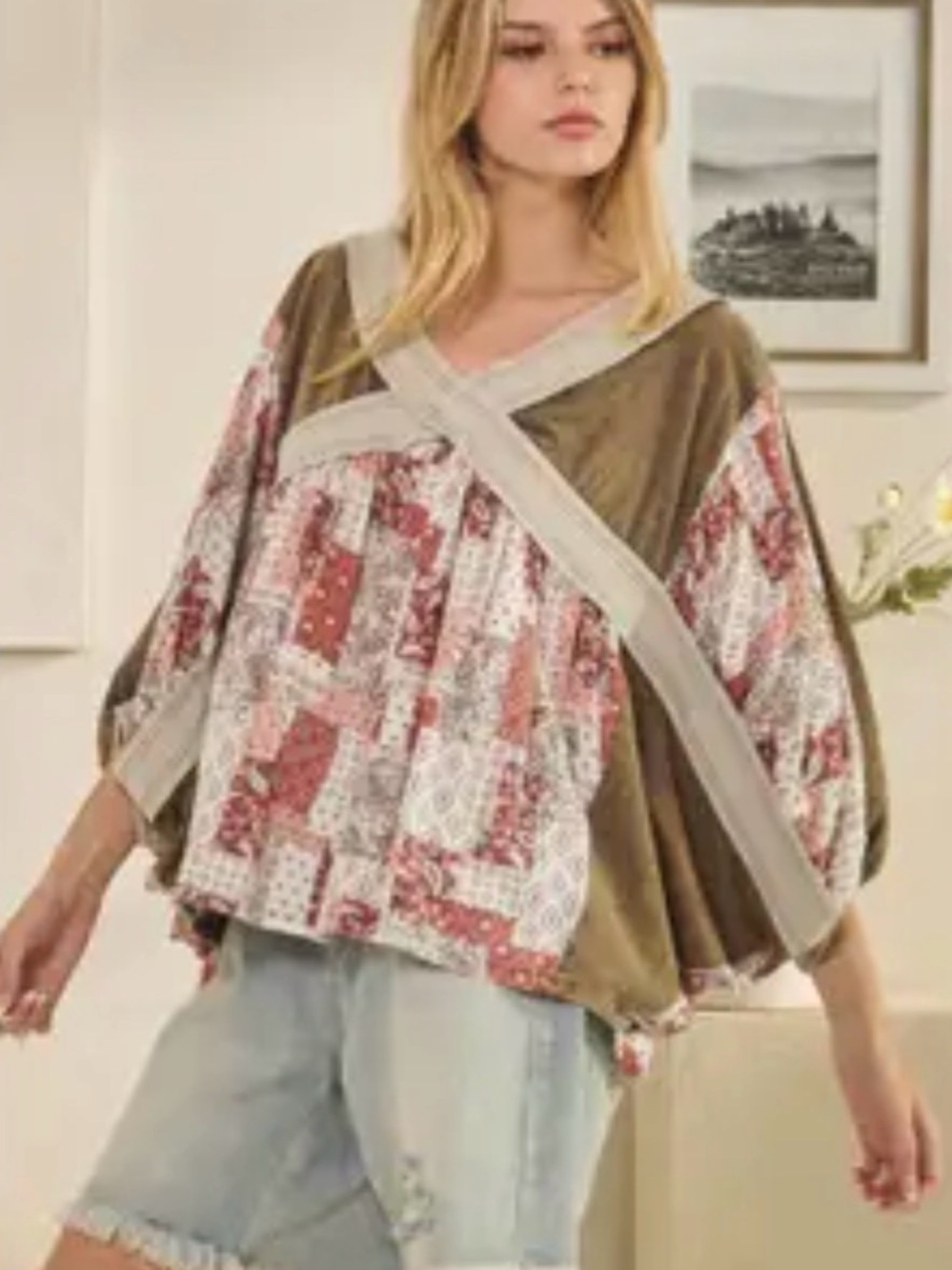 Oli & Hali - Washed Rib Crossed Patchwork Top - Picture 3 of 5